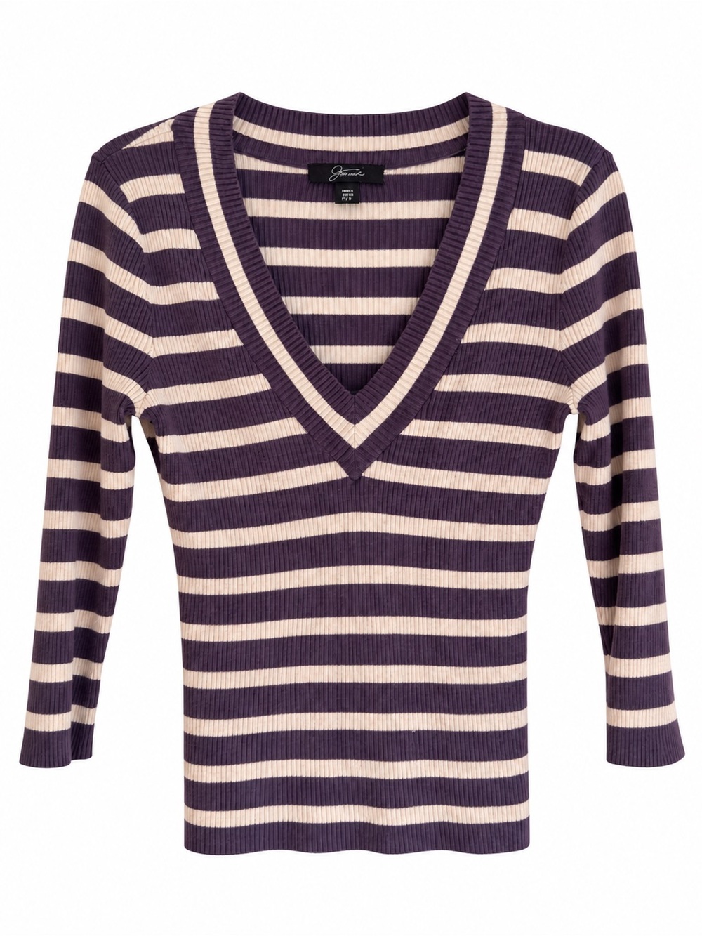 Jessica Striped V-Neck Sweater in Purple & Cream